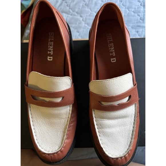 SILENT D Two Tone Orange/White Lug Sole Platform Penny Loafers Sz 9 EU 40 - Picture 1 of 7